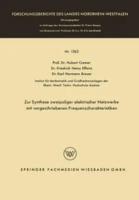 Cremer / Effertz / Breuer | Zur Synthese zweipoliger elektrischer Netzwerke mit vorgeschriebenen Frequenzcharakteristiken | E-Book | sack.de