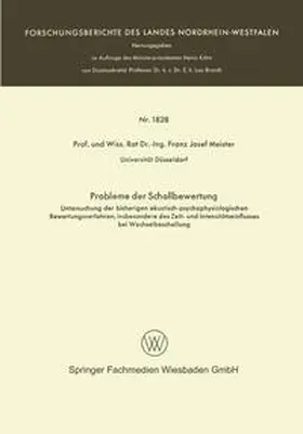 Meister | Probleme der Schallbewertung | E-Book | www.sack.de