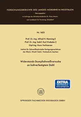 Henning |  Widerstands-Stumpfschweißversuche an kaltverfestigtem Stahl | eBook | Sack Fachmedien
