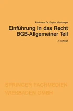 Klunzinger |  Einführung in das Recht BGB-Allgemeiner Teil | eBook | Sack Fachmedien