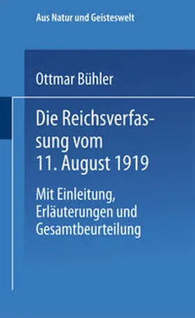 Bühler |  Die Reichsverfassung vom 11. August 1919 | eBook | Sack Fachmedien