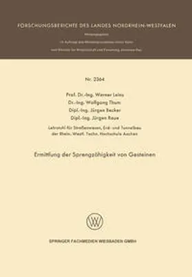 Leins / Thum / Becker |  Ermittlung der Sprengzähigkeit von Gesteinen | eBook | Sack Fachmedien