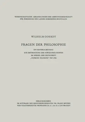 Goerdt |  "Fragen der Philosophie" | Buch |  Sack Fachmedien