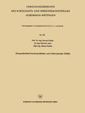 Opitz / Axer / Rohde |  Zerspanbarkeit hochwarmfester und nichtrostender Stähle | eBook | Sack Fachmedien