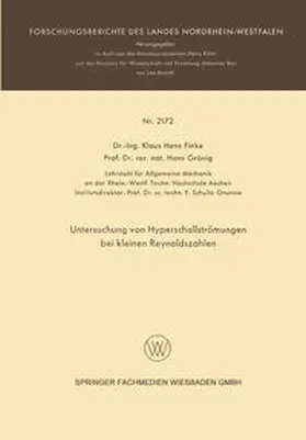 Finke |  Untersuchung von Hyperschallströmungen bei kleinen Reynoldszahlen | eBook | Sack Fachmedien