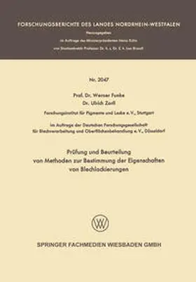 Funke |  Prüfung und Beurteilung von Methoden zur Bestimmung der Eigenschaften von Blechlackierungen | eBook | Sack Fachmedien