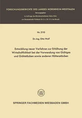 Wolf |  Entwicklung neuer Verfahren zur Erhöhung der Wirtschaftlichkeit bei der Verwendung von Gichtgas und Gichtstäuben sowie anderen Hüttenstäuben | eBook | Sack Fachmedien