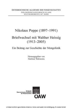 Walravens | Nikolaus Poppe (1897-1991 Briefwechsel mit Walther Heissig (1913-2005) | E-Book | sack.de