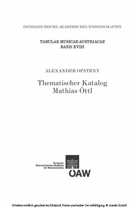 Opatrny |  Thematischer Katalog Mathias Öttl | eBook | Sack Fachmedien