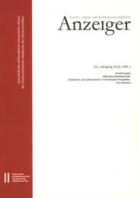 Suppan |  Geistes-, sozial-und kulturwissenschaftlicher Anzeiger 151. Jahrgang 2016, Heft 2 | Buch |  Sack Fachmedien