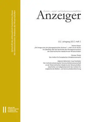 Kowar / Thiede / Melischek |  Geistes-, sozial-und kulturwissenschaftlicher Anzeiger 152. Jahrgang 2017, Heft 1 | Buch |  Sack Fachmedien
