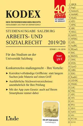 Doralt |  KODEX Studienausgabe Arbeits- und Sozialrecht 2019/20 | Buch |  Sack Fachmedien