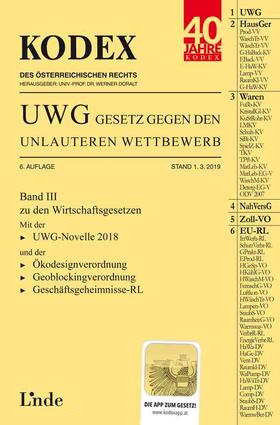 Konetzky / Doralt | KODEX UWG Gesetz gegen den unlauteren Wettbewerb 2019/20 | Buch | 978-3-7073-3655-9 | sack.de
