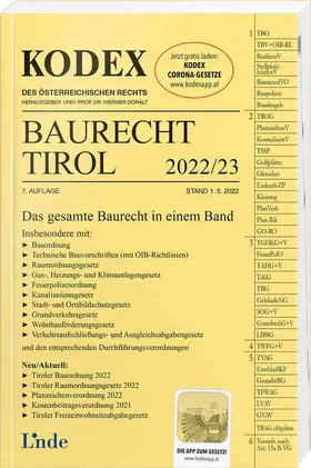 Gstir / Doralt |  KODEX Baurecht Tirol 2022/23 | Buch |  Sack Fachmedien
