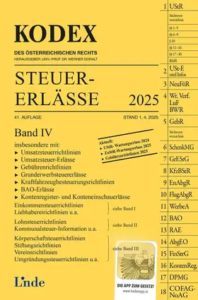 Schilcher / Doralt |  KODEX Steuer-Erlässe 2025, Band IV | Buch |  Sack Fachmedien