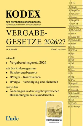 Ziniel / Doralt |  KODEX Vergabegesetze 2026/27 | Buch |  Sack Fachmedien