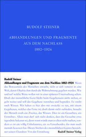 Steiner / Philippi / Hoffmann |  Abhandlungen und Fragmente aus dem Nachlass 1897–1925 | Buch |  Sack Fachmedien