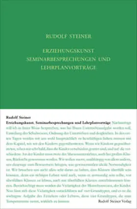 Steiner / Speckenbach / Leubin |  Erziehungskunst. Seminarbesprechungen und Lehrplanvorträge | Buch |  Sack Fachmedien