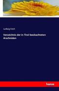 Koch |  Verzeichnis der in Tirol beobachteten Arachniden | Buch |  Sack Fachmedien