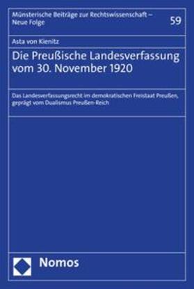 Kienitz |  Die Preußische Landesverfassung vom 30. November 1920 | eBook | Sack Fachmedien