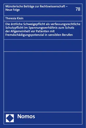 Klein |  Die ärztliche Schweigepflicht als verfassungsrechtliche Schutzpflicht im Spannungsverhältnis zum Schutz der Allgemeinheit vor Patienten mit Fremdschädigungspotenzial in sensiblen Berufen | Buch |  Sack Fachmedien