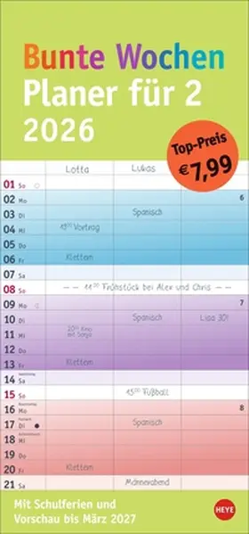 Heye |  Bunte Wochen Planer für 2 2026 | Sonstiges |  Sack Fachmedien