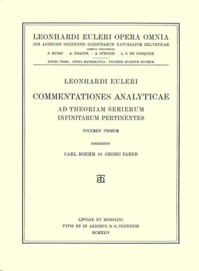 Euler / Böhm / Faber |  Commentationes analyticae ad theoriam serierum infinitarum pertinentes 1st part | Buch |  Sack Fachmedien