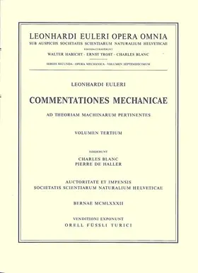 Euler / Ackeret |  Commentationes mechanicae ad theoriam machinarum pertinentes 1st part | Buch |  Sack Fachmedien