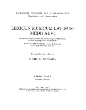 Bernhard |  Lexicon Musicum Latinum Medii Aevi  6. Faszikel - Fascicle 6 (coniungo - deprimo) | Buch |  Sack Fachmedien