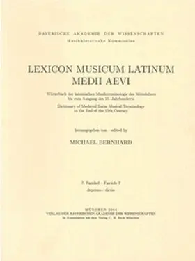 Bernhard |  Lexicon Musicum Latinum Medii Aevi  7. Faszikel - Fascicle 7 (deprimo - dictio) | Buch |  Sack Fachmedien