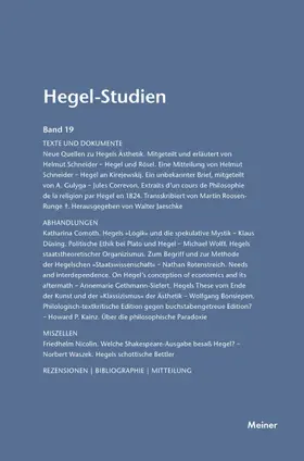Pöggeler / Nicolin |  Hegel-Studien / Hegel-Studien Band 19 (1984) | Buch |  Sack Fachmedien