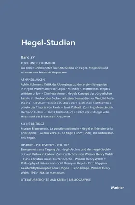 Pöggeler / Nicolin |  Hegel-Studien / Hegel-Studien Band 27 (1992) | Buch |  Sack Fachmedien