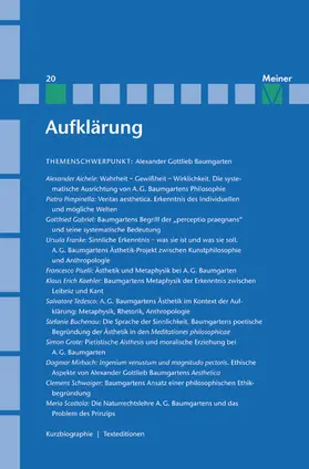 Aichele / Mirbach |  Aufklärung, Band 20: Alexander Gottlieb Baumgarten. Sinnliche Erkenntnis in der Philosophie des Rationalismus | Buch |  Sack Fachmedien