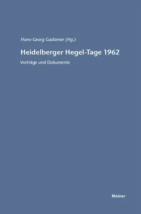Gadamer |  Heidelberger Hegel-Tage 1962 | eBook | Sack Fachmedien