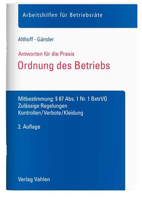 Althoff / Gänsler | Althoff, L: Ordnung des Betriebs | Buch | sack.de