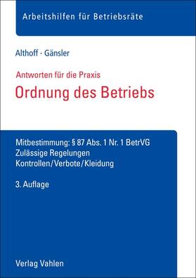 Althoff / Gänsler |  Ordnung des Betriebs | Buch |  Sack Fachmedien