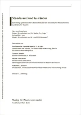 Brandhuber / Heussler / Hensel |  Standesamt und Ausländer | Loseblattwerk |  Sack Fachmedien