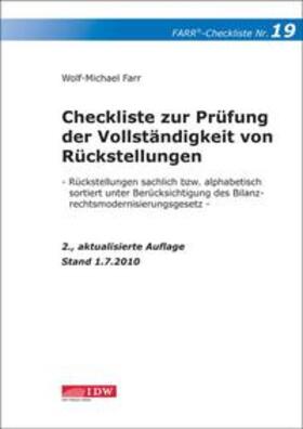 Farr | Checkliste 19 zur Prüfung der Vollständigkeit von Rückstellungen | Buch | sack.de