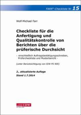 Farr | Checkliste 15 für die Anfertigung und Qualitätskontrolle von Berichten über die prüferische Durchsicht | Buch | 978-3-8021-1896-8 | sack.de