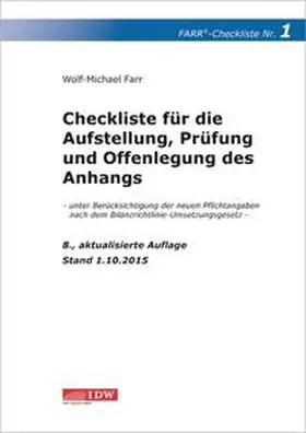 Farr | Checkliste 1 für die Aufstellung, Prüfung und Offenlegung des Anhangs | Buch | 978-3-8021-2038-1 | sack.de