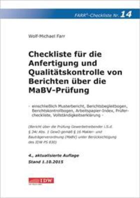 Farr | Checkliste 14 für die Anfertigung und Qualitätskontrolle von Berichten über die MaBV-Prüfung | Buch | 978-3-8021-2040-4 | sack.de