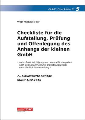 Farr | Checkliste 5 für die Aufstellung, Prüfung und Offenlegung des Anhangs der kleinen GmbH | Buch | 978-3-8021-2044-2 | sack.de