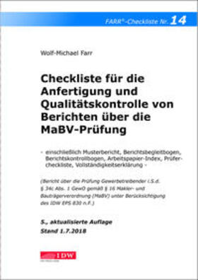 Farr | Checkliste 14 für die Anfertigung und Qualitätskontrolle von Berichten über die MaBV-Prüfung | Buch | 978-3-8021-2198-2 | sack.de