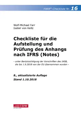 Farr / Isabel von Keitz |  Farr, Checkliste 16 (Anhang n. IFRS), 8. A. | Buch |  Sack Fachmedien