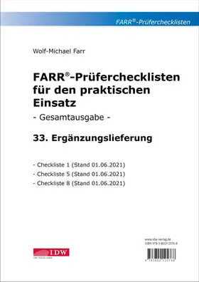 Farr | Farr, Prüfercheckl. 33. Erg.Lief. z. Grundwerk, inkl. CL 1,5 + 8 | Loseblattwerk | sack.de