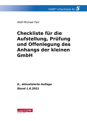 Farr | Farr, W: Checkliste 5 (Anhang der kleinen GmbH) | Buch | 978-3-8021-2580-5 | sack.de