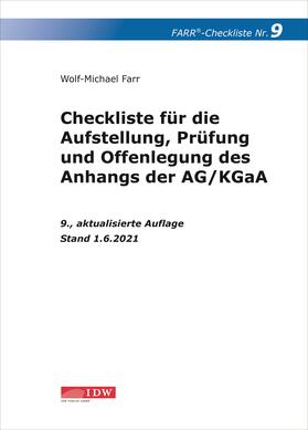 Farr |  Checkliste 9 für die Aufstellung, Prüfung und Offenlegung des Anhangs der AG/KGaA | Buch |  Sack Fachmedien