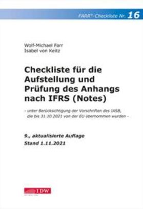 Farr / Keitz | Checkliste 16 für die Aufstellung und Prüfung des Anhangs nach IFRS (Notes) | Buch | 978-3-8021-2588-1 | sack.de