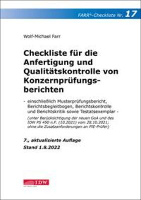 Farr | Checkliste 17 für die Anfertigung und Qualitätskontrolle von Konzernprüfungsberichten | Buch | 978-3-8021-2745-8 | sack.de