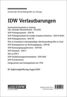 Institut der Wirtschaftsprüfer in Deutschland e.V. |  IDW, 87. Erg.-Lief. IDW Verlautbarungen Sepemter 2023 | Loseblattwerk |  Sack Fachmedien